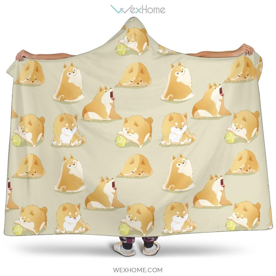 Cute Fat Shiba Inu Dog Pattern Hooded Blanket