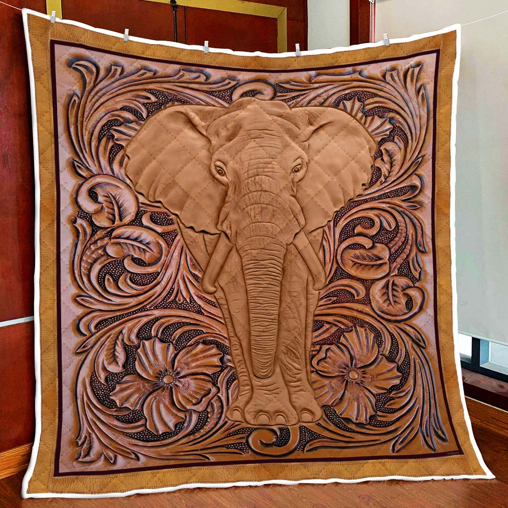 Elephant Wood Sculpture Quilt Blanket