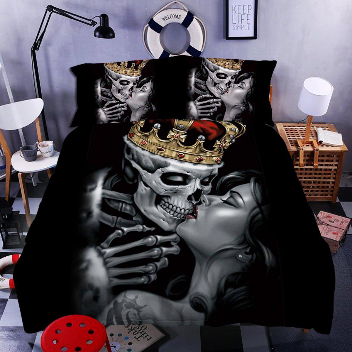 Skull Gift Special Sale: Skull Couple Bedding Set 1 (Duvet Cover And Pillowcases) Valentine Gift For Her Valentine Gift For Him Cute Boyfriend Valentine Gift Ideas