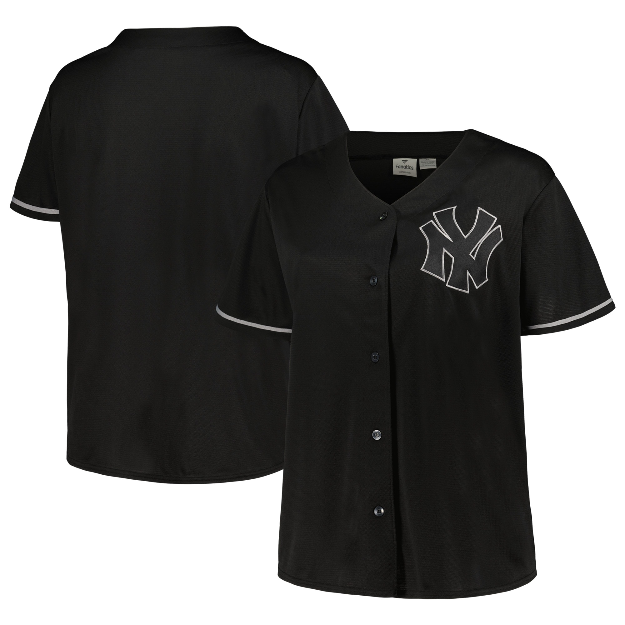 New York Yankees Women's Plus Size Pop Fashion Button-Up Jersey – Black/Navy