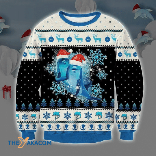 Merry Xmas Adorable Couple Dolphin Happy Ever After Ugly Christmas Sweater