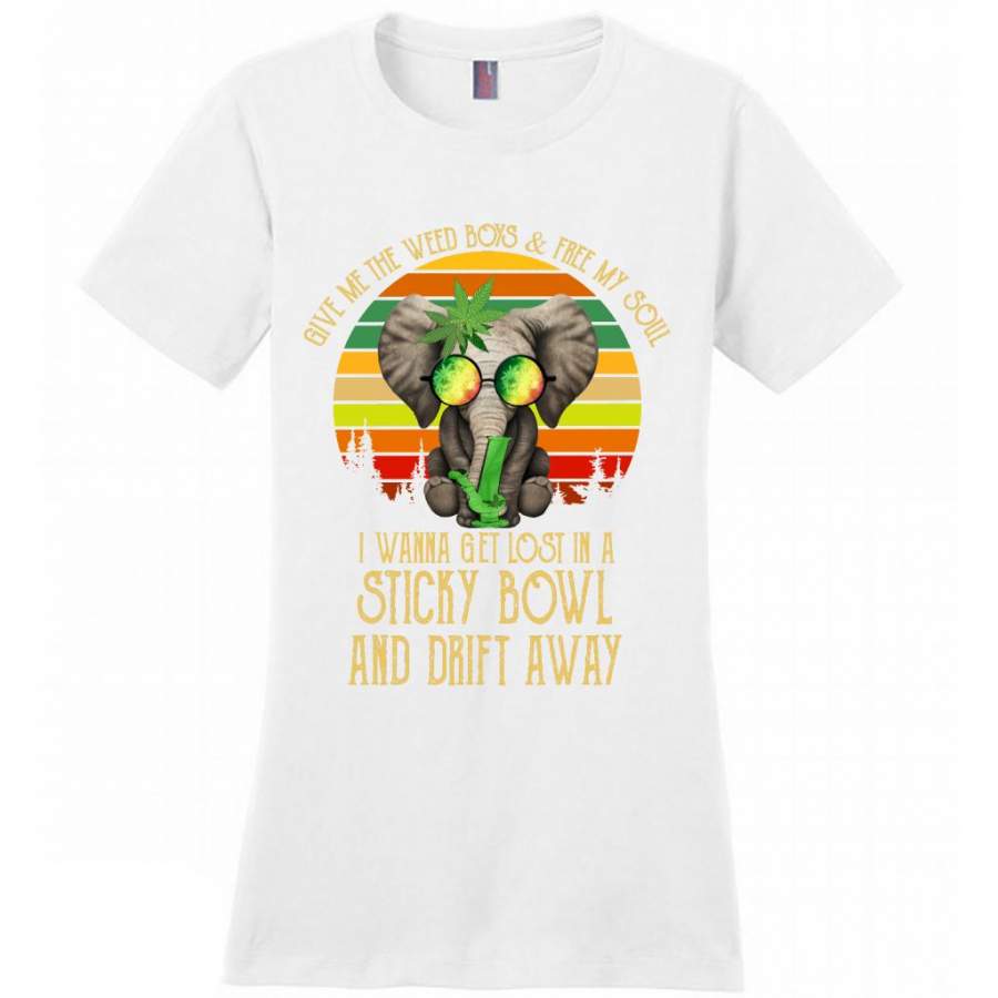 Give Me The Weed Boys And Free My Soul I Wanna Get Lost In A Sticky Bowl And Drift Away Elephant Classic Vintage – District Made Women Shirt