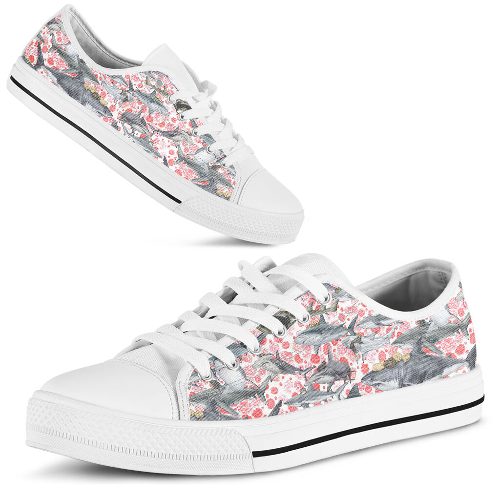 Cat And Shark Floral Shark Low Top Shoes 0622