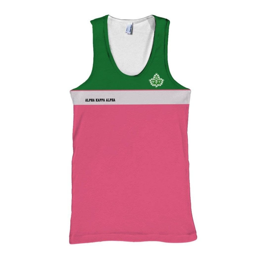 Wonderprint Tank Top  Alpha Kappa Alpha Green Pink White Racerback Tank