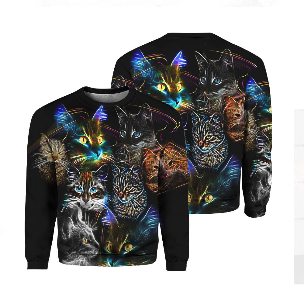 Neon Glowing Cat Crewneck Sweatshirt All Over Print Sweatshirt For Women Sweatshirt For Men