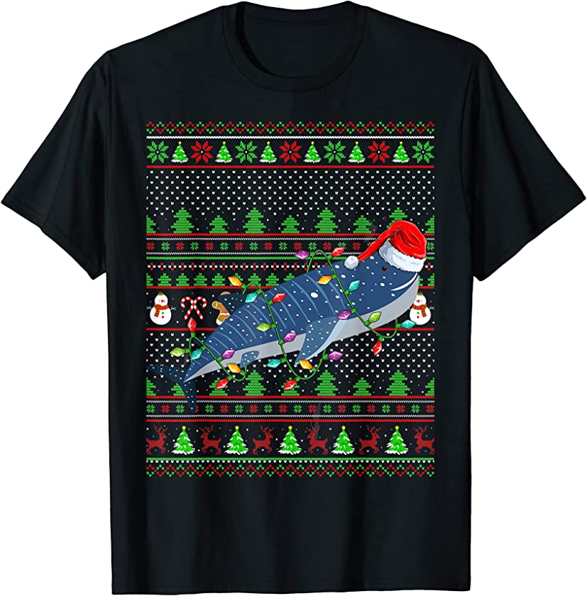 Ugly Xmas Sweater Style Lighting Whale Shark Fish Christmas T-Shirt