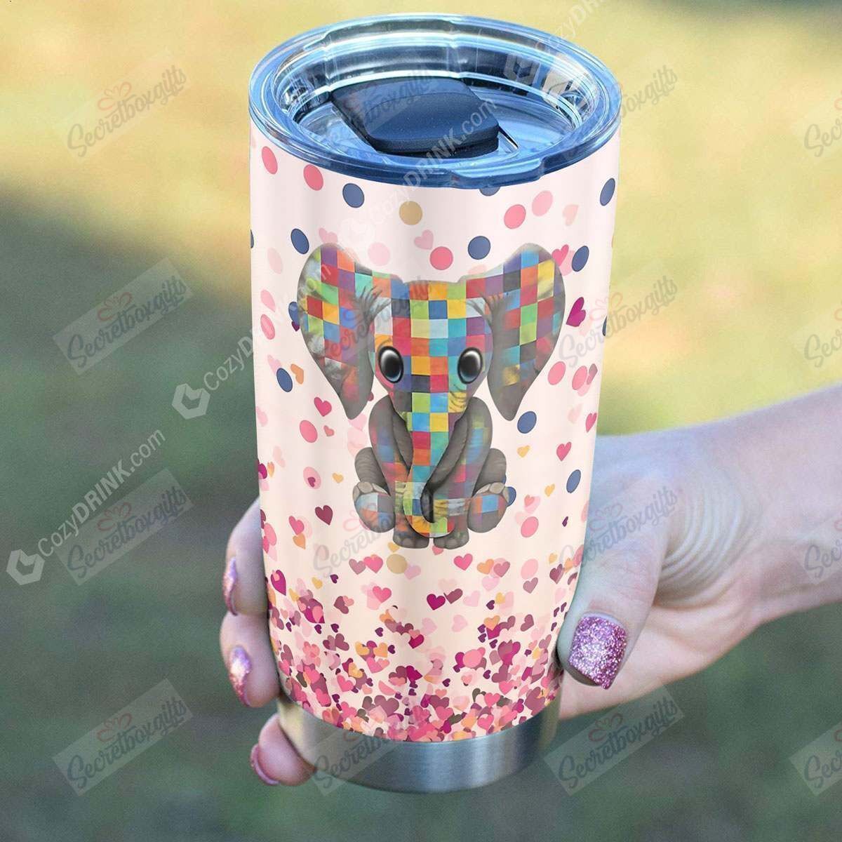 Personalized Elephant Heart Gs-Cl-Ml1903 Stainless Steel Tumbler Customize Name, Text, Number