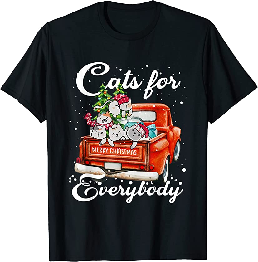 Cats For Everybody Ugly Christmas Cat On Vintage Truck Farm T-Shirt