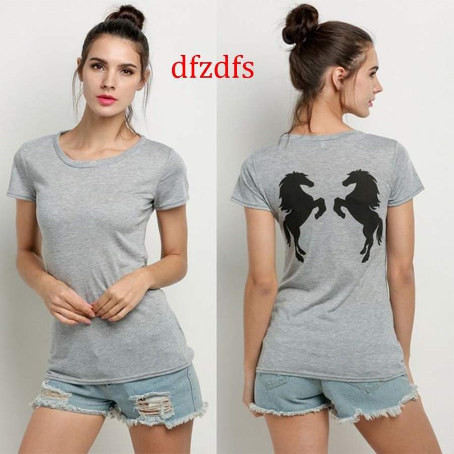 Womens Basic Tee Horse Printing Casual Crew Neck Short Sleeve T-Shirt Unisex Tshirt Tops Tees