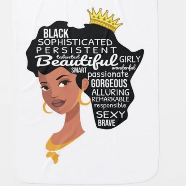 Black Queen Hair Text Juneteenth Black History Baby Blanket