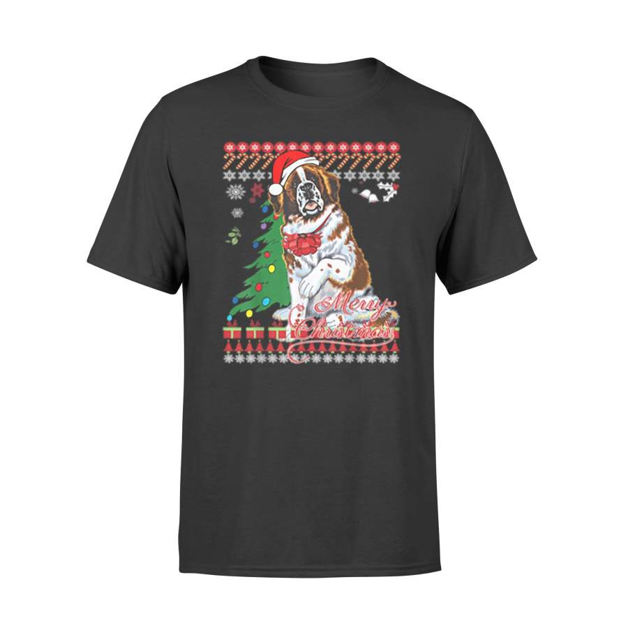 Ugly Christmas Sweater Saint Bernard Dog T-Shirt – Standard T-shirt