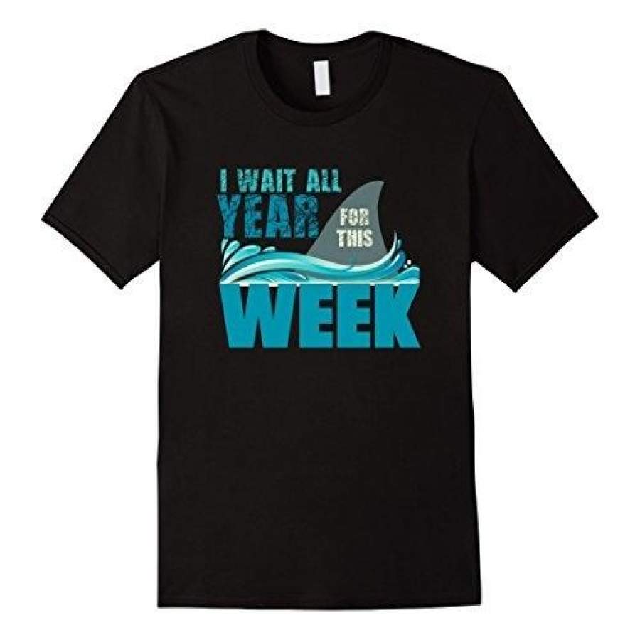 t-shirt mens I Wait All Year For This Week T-Shirt Funny Shark Tee fashion T-shirt