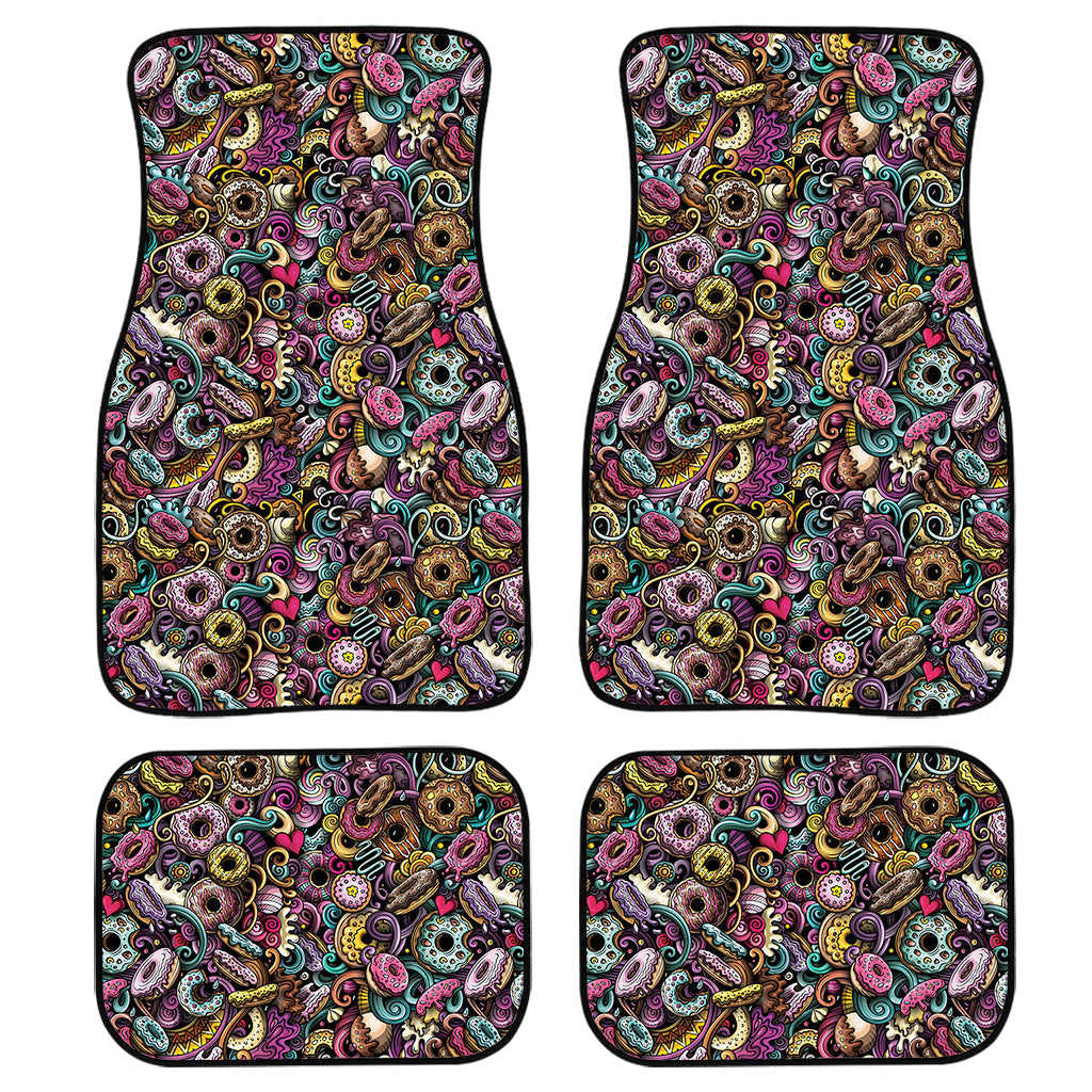 Graffiti Donut Pattern Print Front And Back Car Floor Mats, Front Car Mat