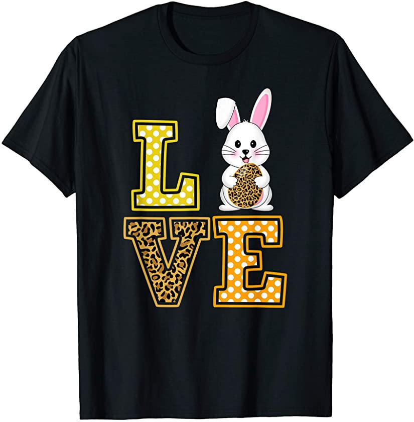 Love Easter Egg Bunny Leopard Print Bunny Easter Costume T-Shirt