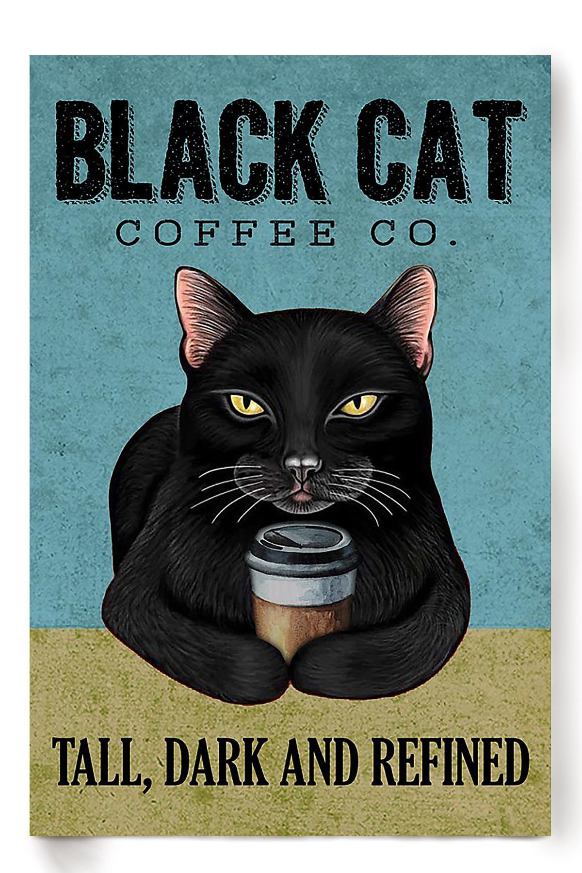 Black Cat Coffee Co Animal Wall Art Gift For Cat Lover International Cat Day Kitten Foster Cafe Decor Poster