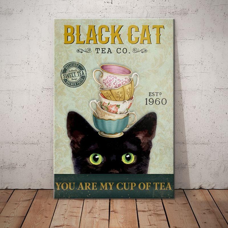 Black Cat Tea Company Laundry Room Art Print Bathroom Decor Canvas Home Decor