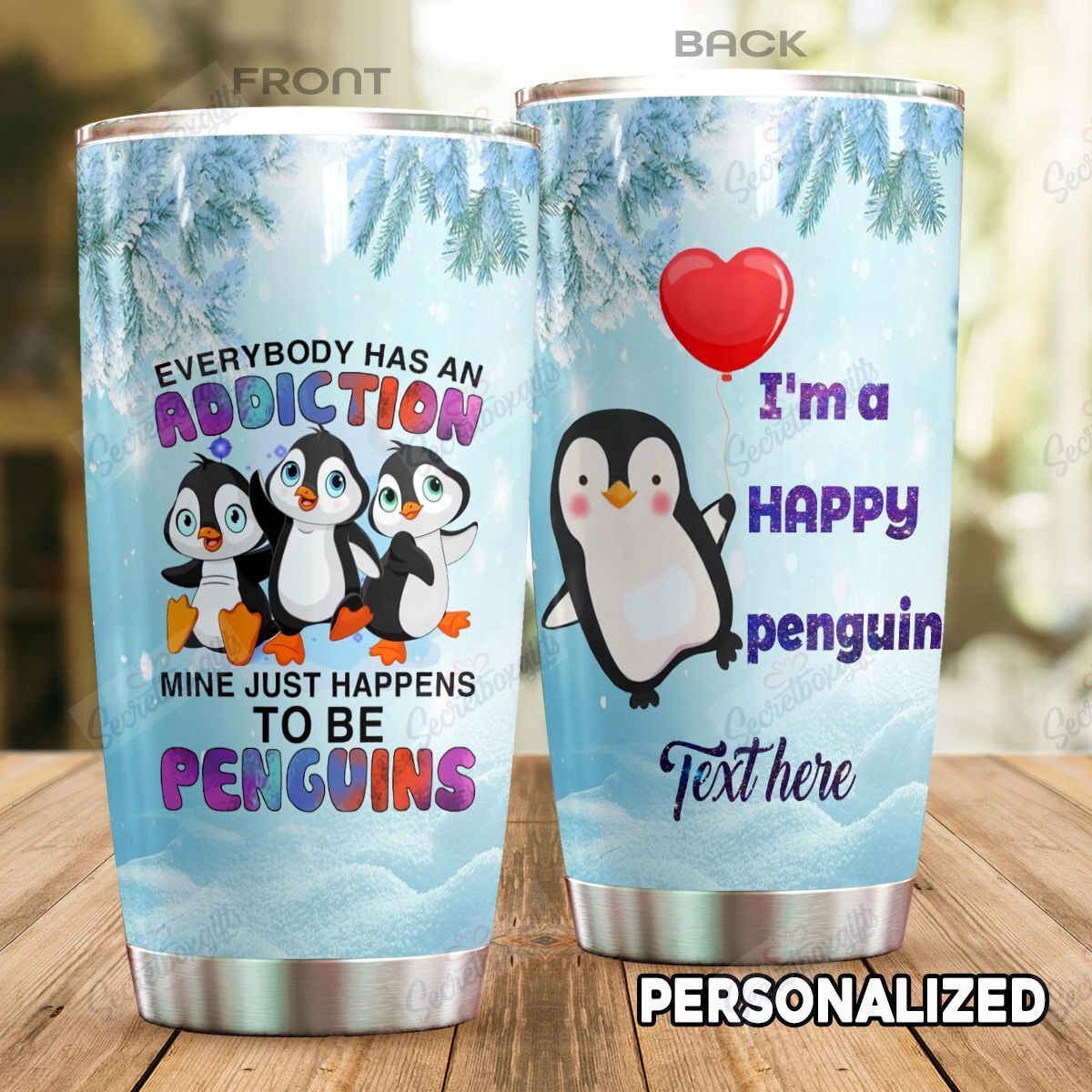 Personalized Happy Penguins Nc0710162Cl Stainless Steel Tumbler Customize Name, Text, Number