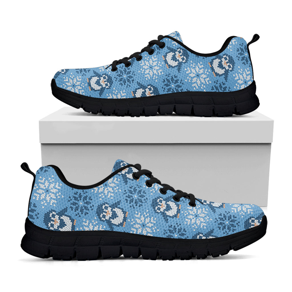 Snowy Penguin Knitted Pattern Print Black Sneakers