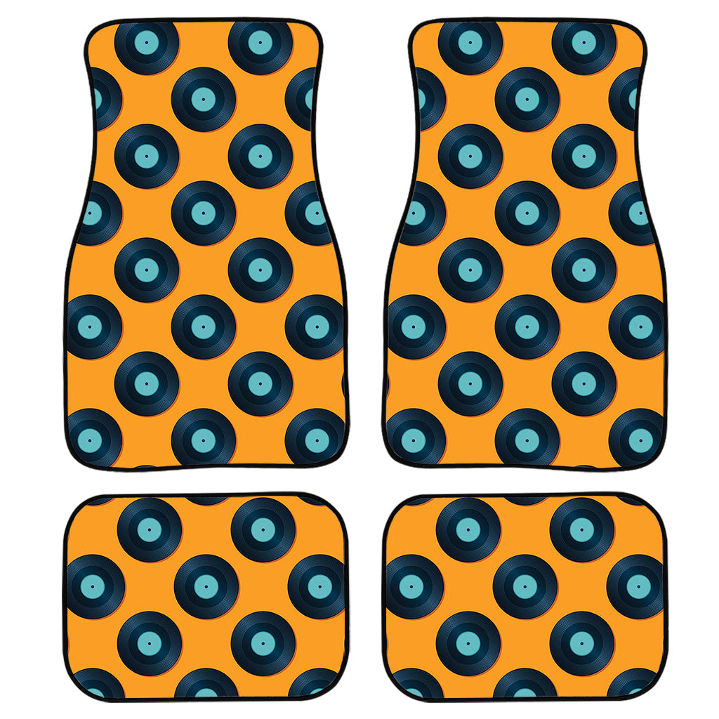 Blue Vinyl Record Pattern Print Front And Back Car Floor Mats, Front Car Mat