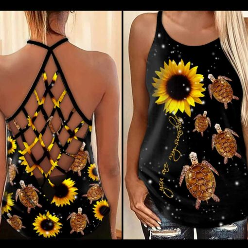 You Are My Sunshine Turtle Criss Cross Tank Top For Turtle Lovers, Gift For Her Gift For Turtle Lover Friend Tanktop And Legging, Animal Lovers