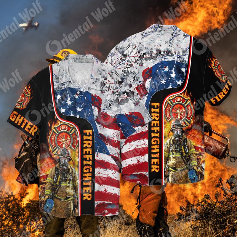 Firefighter American Flag Painting Full Print Hawaii Shirt Ha7579