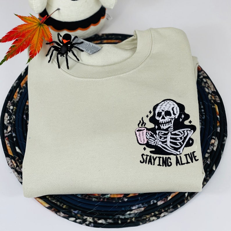 Funny Skeleton Embroidered Sweatshirt 2D Crewneck Sweatshirt All Over Print Sweatshirt For Women Sweatshirt For Men Sws2753