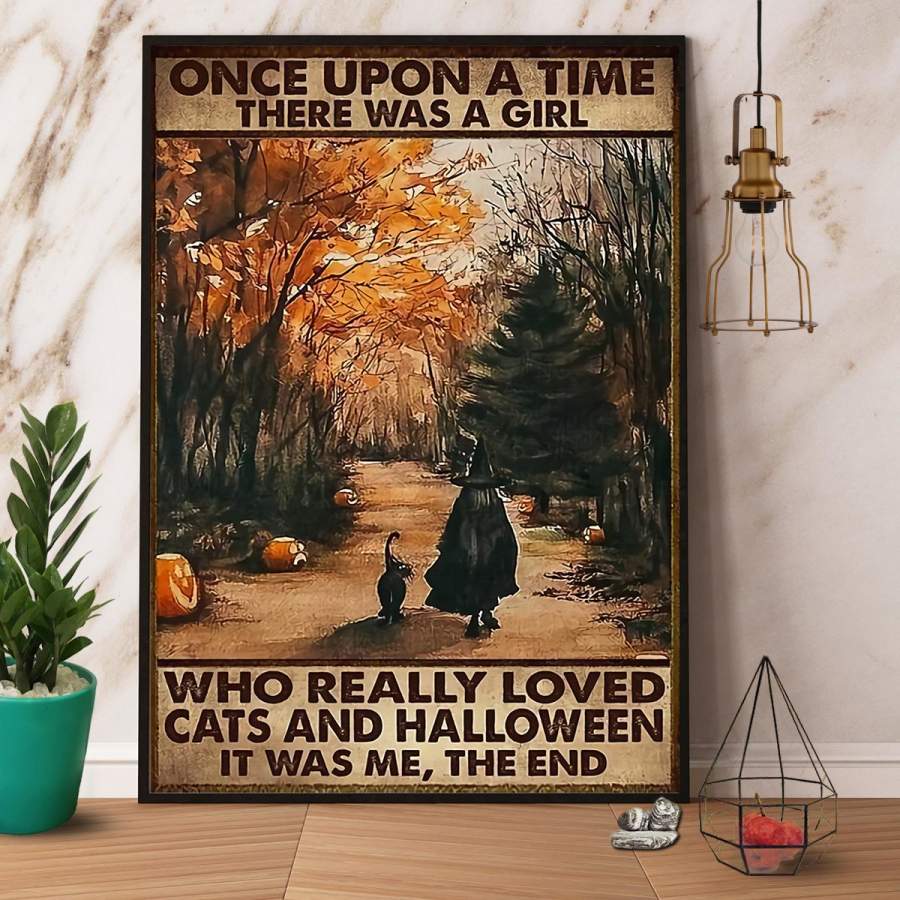 There was a girl loved cats and Halloween paper poster no frame/ wrapped canvas wall decor full size