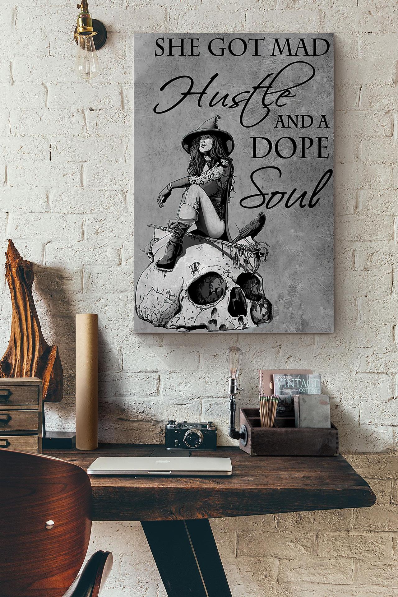 Witch Skull She Got Mad Hustle And A Dope Soul Halloween Canvas And Poster, Canvas Prints, My Poster Wall, Canvas Wall Art, Wall Decor Visual Art, Halloween Gift, Happy Halloween