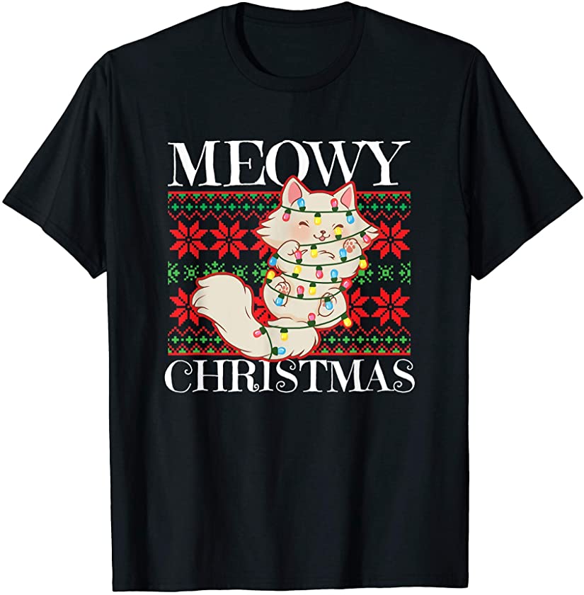 Christmas Meowy Ugly Sweater Cat Kitten Animal T-Shirt