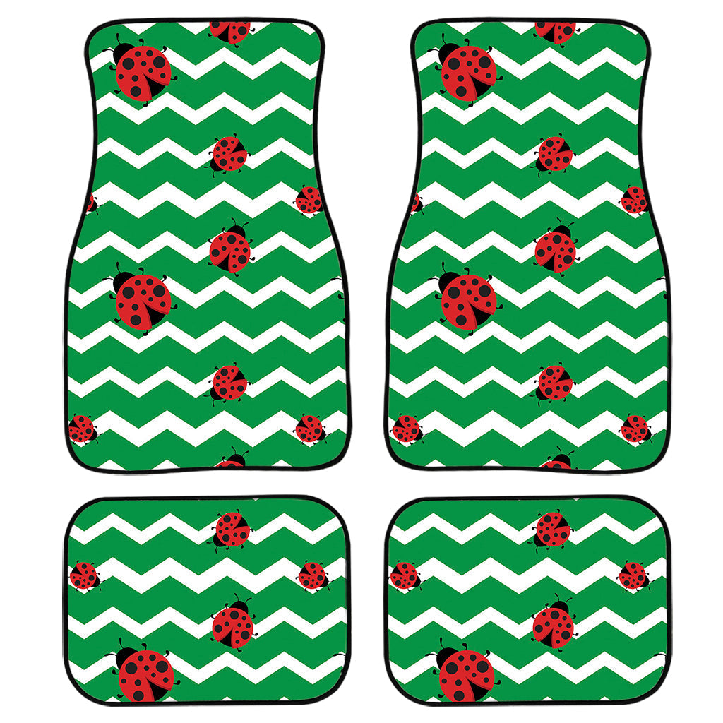 Green Zigzag Ladybird Pattern Print Front And Back Car Floor Mats, Front Car Mat