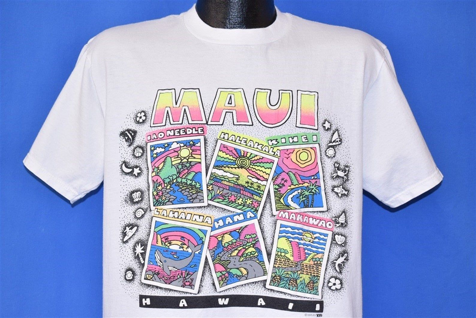 90S Maui Hawaii Neon Rainbow Sunset Tourist T-Shirt