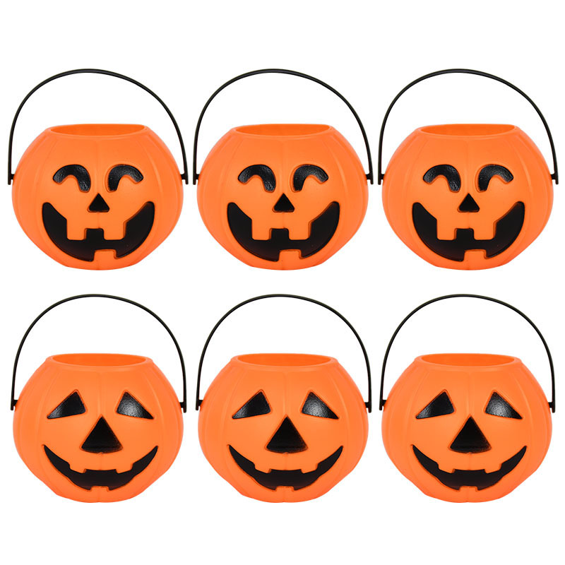 6pcs Halloween Pumpkin Candy Bucket Portable Snack Candy Pot Holder Kids Trick or Treat Favors Halloween Party Decor Supplies alx