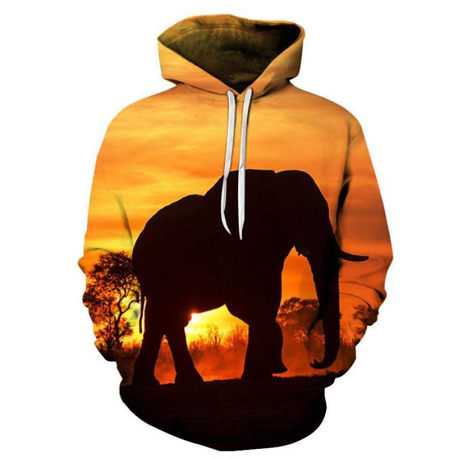 Sunsets & Elephants Unisex 3D All-Over Print Hoodie