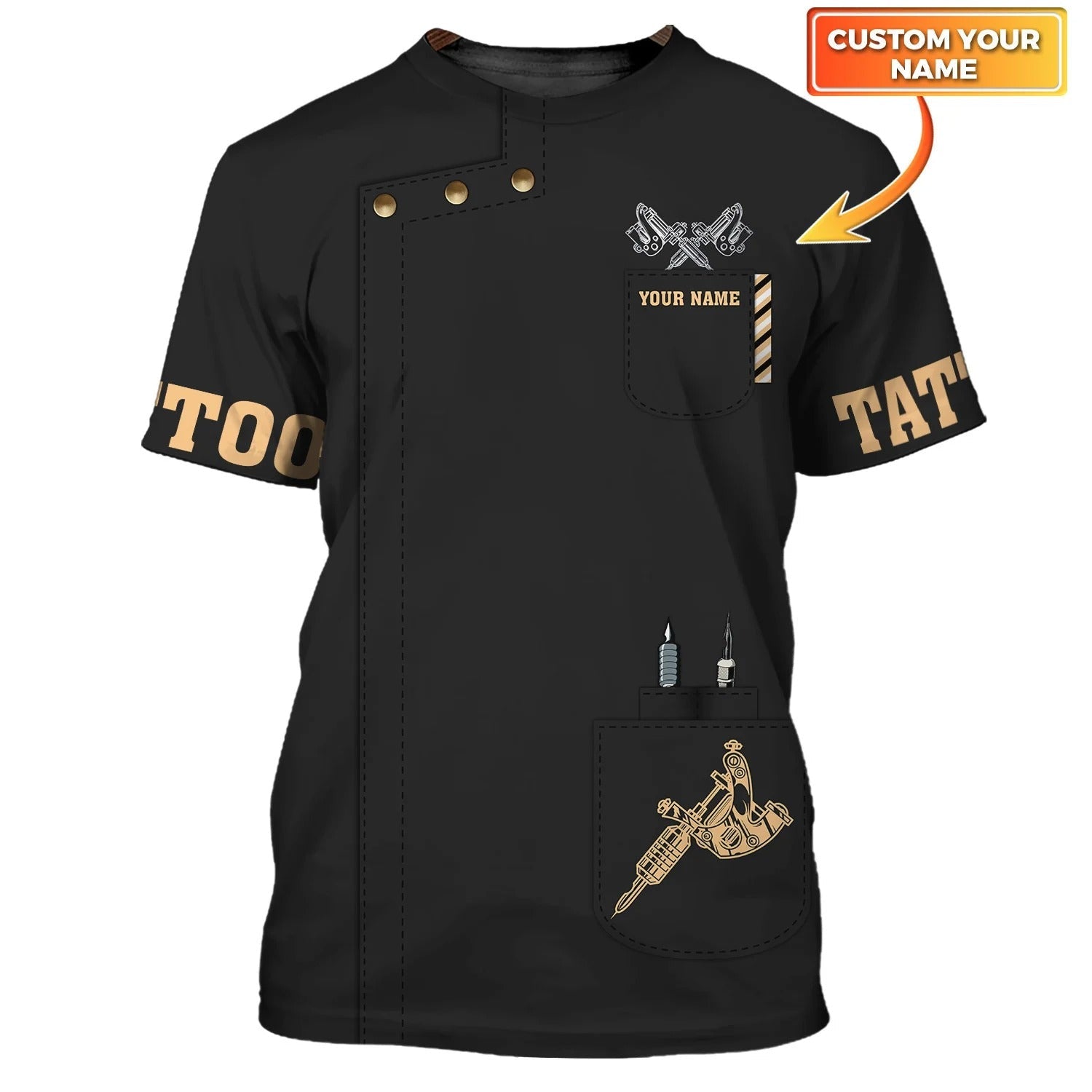 Tattoo Machine Personalized 3D Tshirt Classic Black Tattoo Uniform, Tattoo Studio Shirt