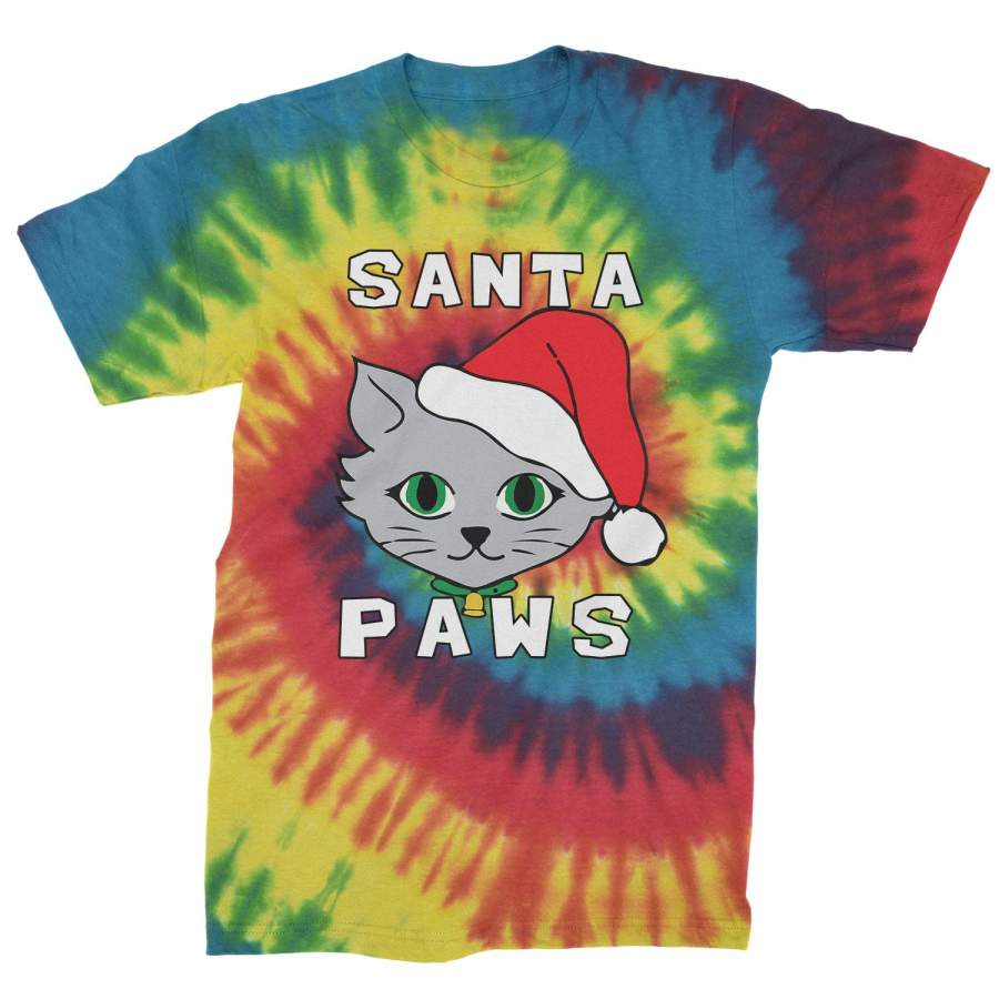 Santa Paws Cat Kitten Ugly Christmas  Mens Tye-Dye T-shirt