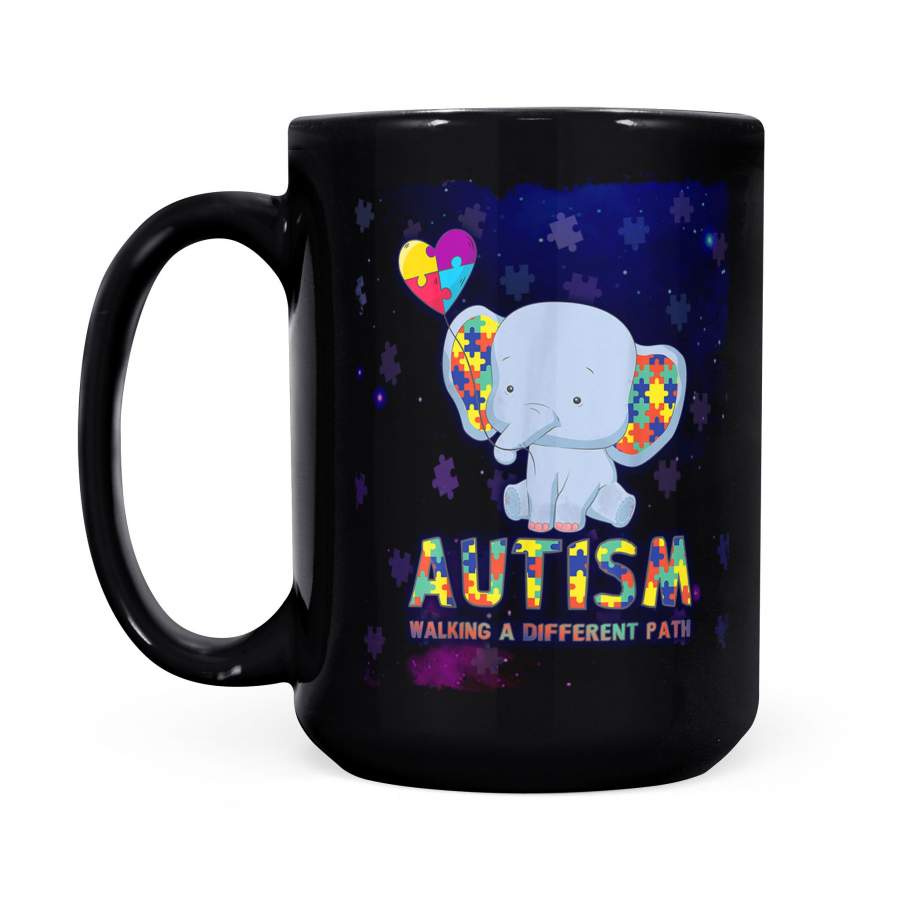 Autism Awareness Coffee Mug Elephant Walking A Different Path For Kids – Black Mug