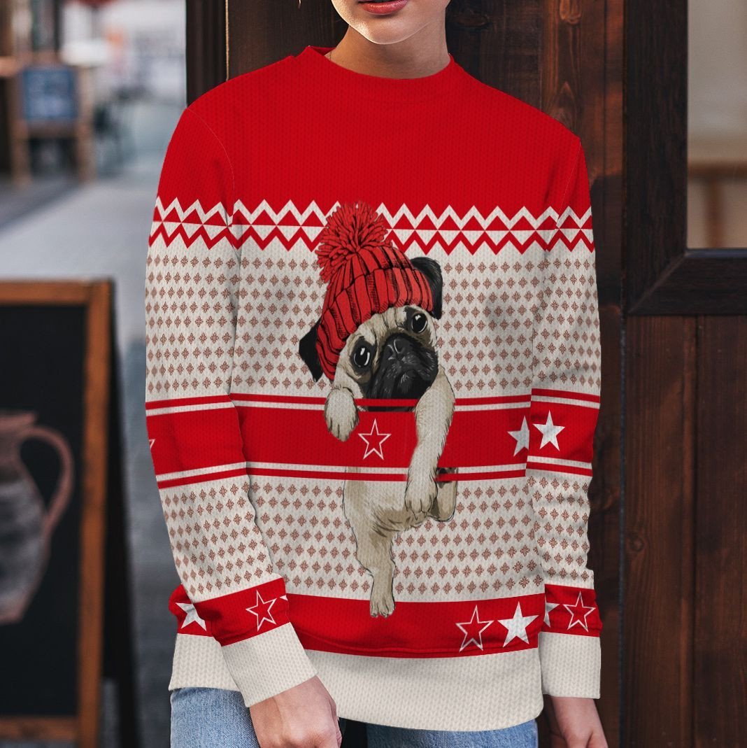 [Fleece Sweater] Ugly Sweater Pug Bai090