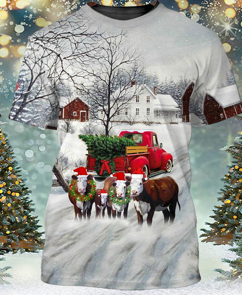 Christmas Cow Farm 3D Tshirt