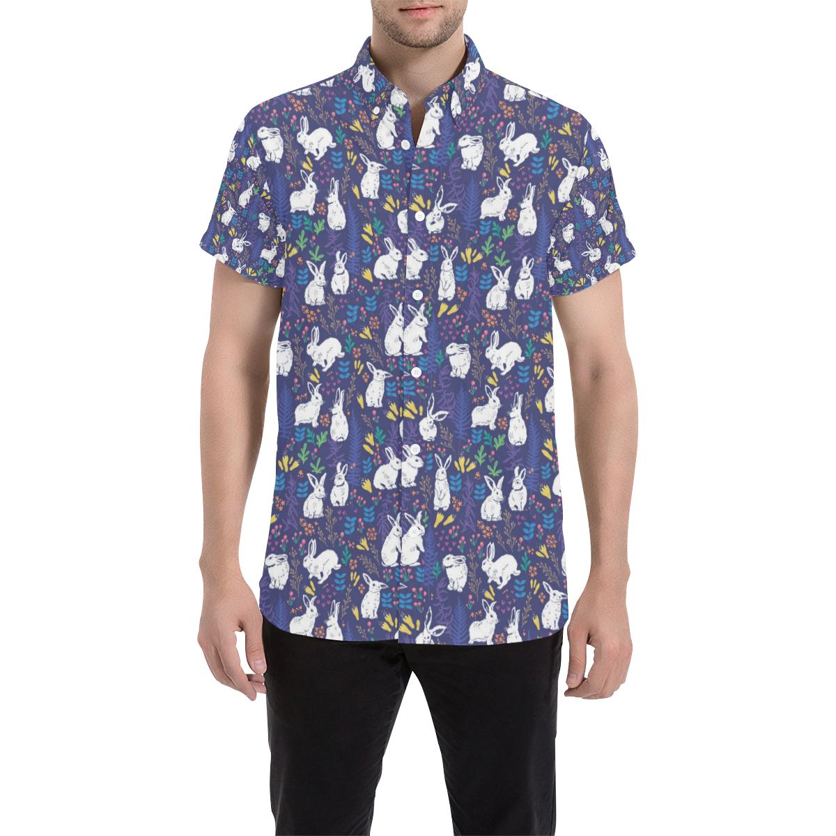 Bunny Pattern Print Design 01 Men Button Up Shirt