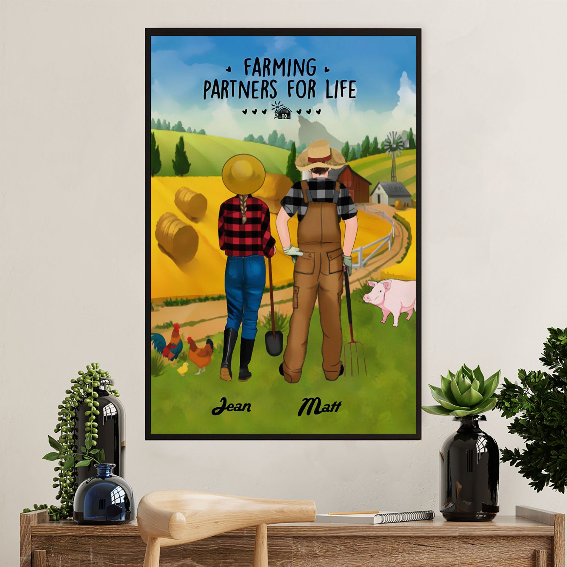 Farming Poster Prints | Personalized Name Couple Farming Partners | Wall Art Gift For Farmer