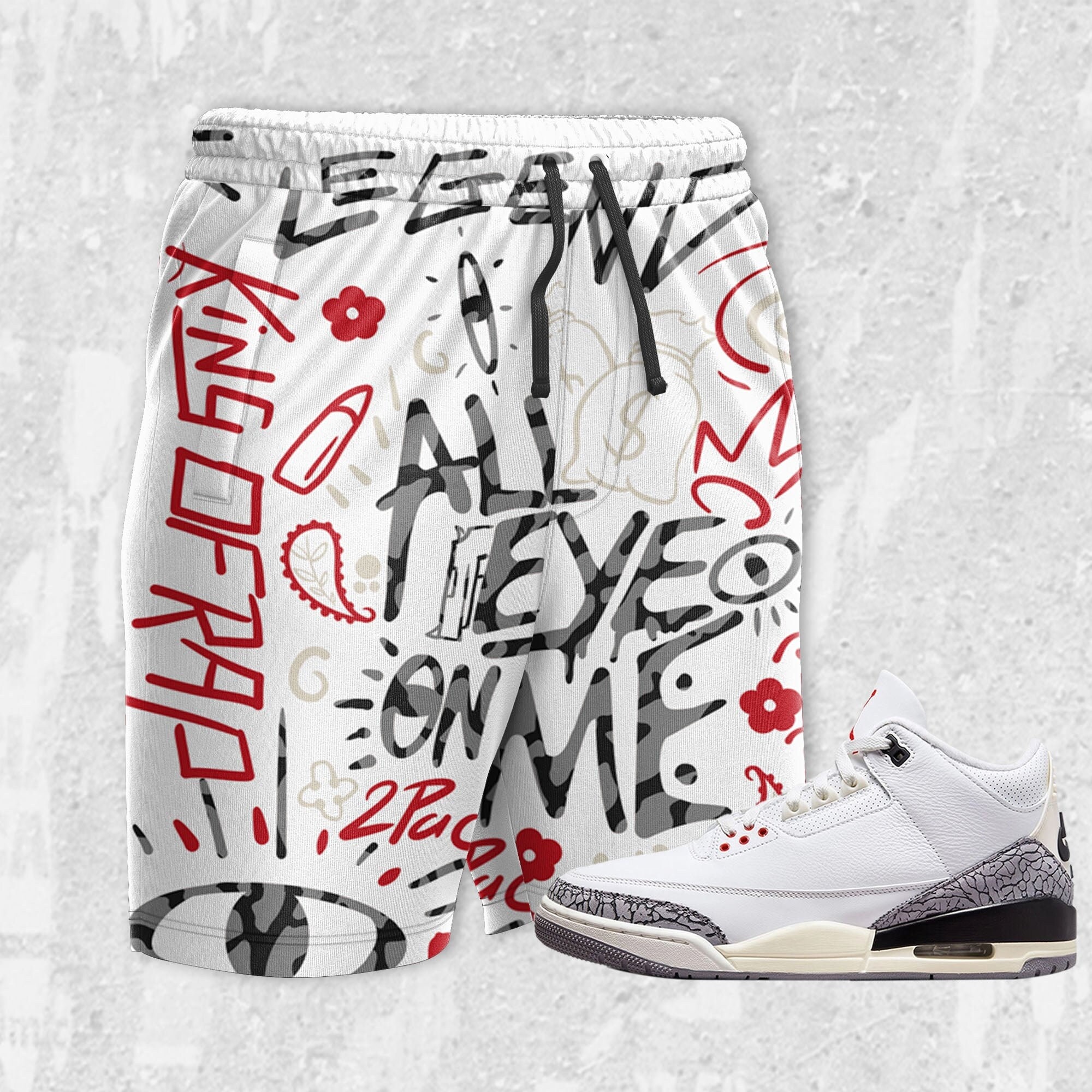 Doodle Eye ST Unisex Sneaker Shorts match Jordan 3 White Cement Reimagined Outfit Sneaker, Shorts match Jordan holiday Gift