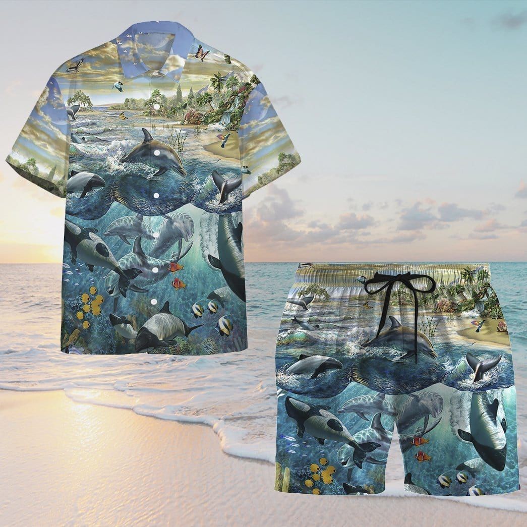 Dolphin Vintage Hawaii Shirts Swim Trunks Beach Shorts Dh Ha70659