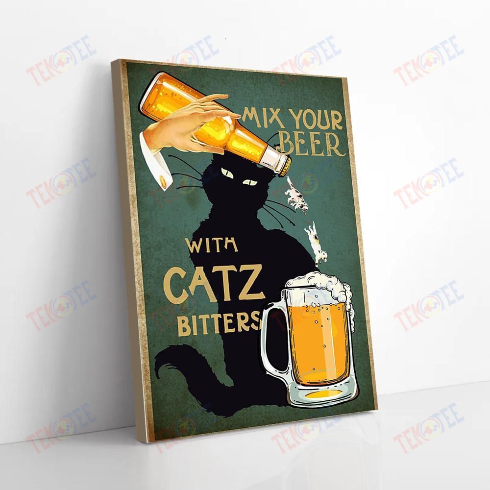 Canvas Art Prints Mix Your Beer With Cat Bitters Vintage Black Cat Canvas Pretty Home Decor Canvas