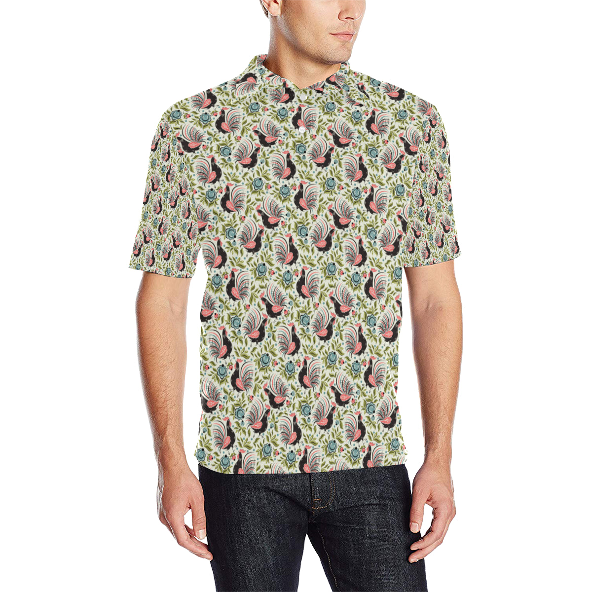 Rooster Print Design Men Polo Shirt - Gearnoble