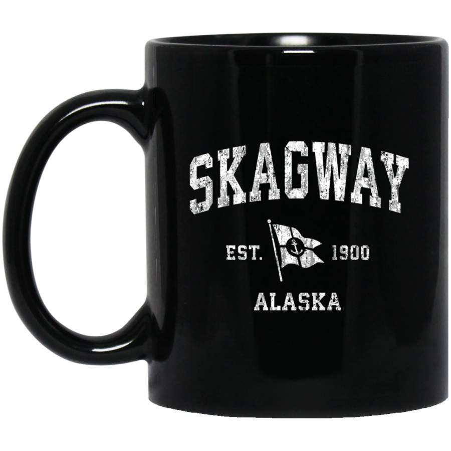 Skagway AK Vintage Nautical Boat Anchor Flag Sports Coffee Mug