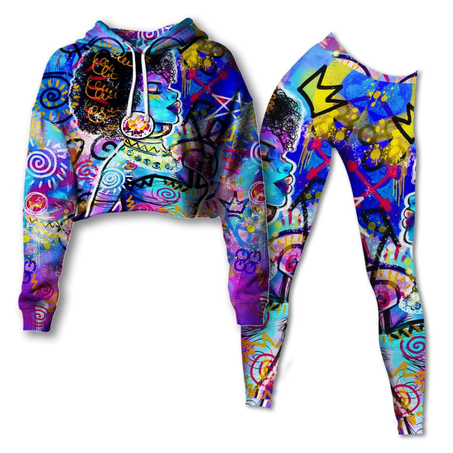 Woman Art Cropped Hoodie & Leggings Set