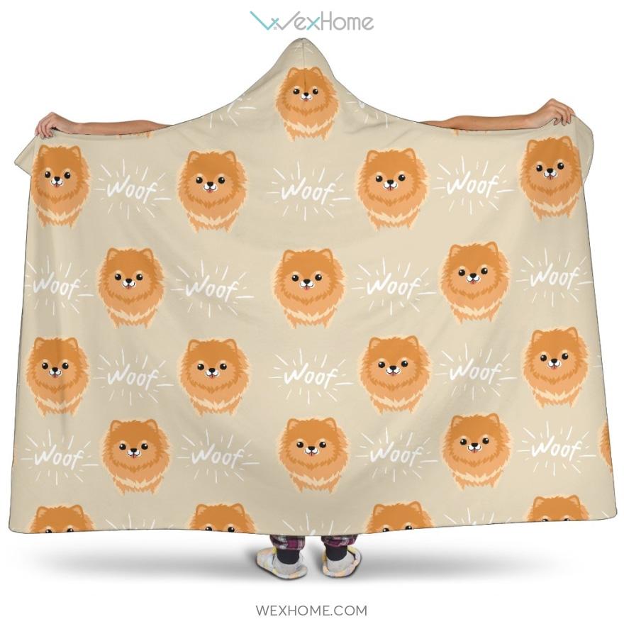 Cute Brown Pomeranian Puppy Hooded Blanket