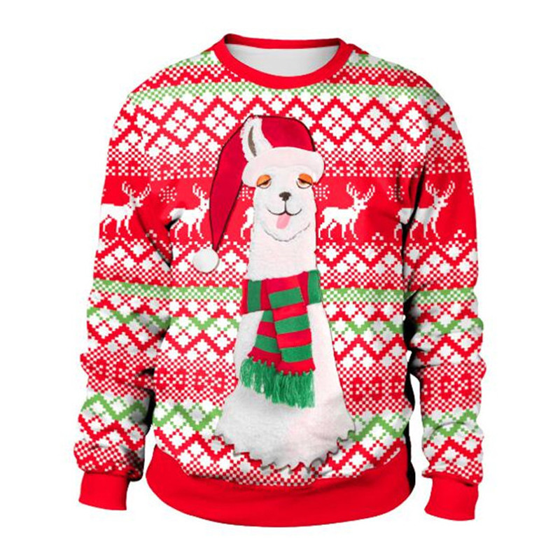 Christmas Sweater Funny Alpaca Ugly Christmas Sweaters Men Women Crew Neck Holiday Sweatshirt Couple Pullover Xmas Jumpers Tops alx