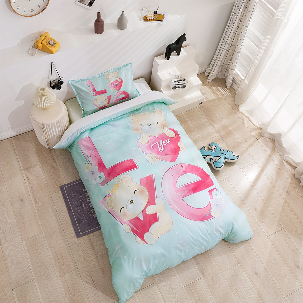 3D Cartoon Animal Bear Love Quilt Cover Set Bedding Set Duvet Cover Pillowcases 81