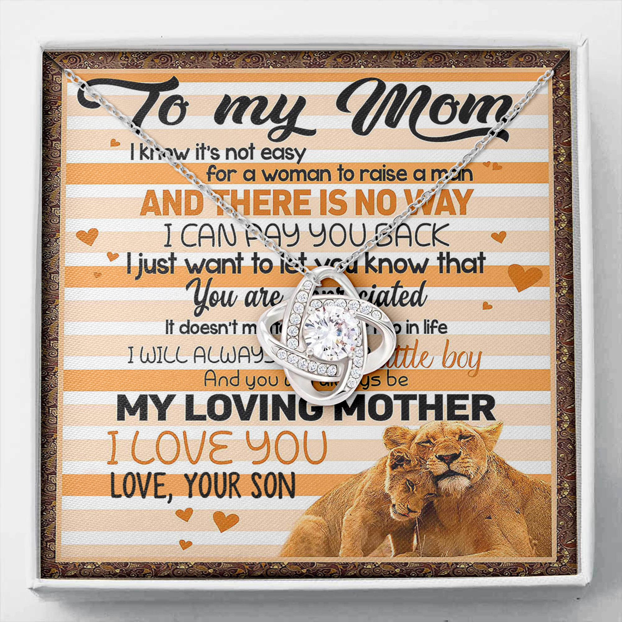 To My Mom, Lion, My Loving Mother I Love You To My Mother Necklace Gift To Mother Mom For Christmas Birthday Mother’S Day, Custom Message Card To Mom